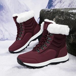 Women's Burgundy Winter Boots with Faux Fur Lining